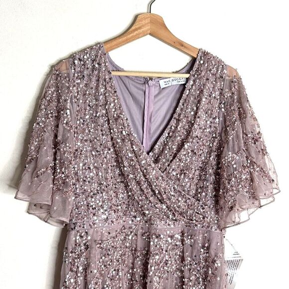 Mac Duggal SEQUINED BUTTERFLY SLEEVE HIGH LOW GOWN dress size 12 - Picture 4 of 14
